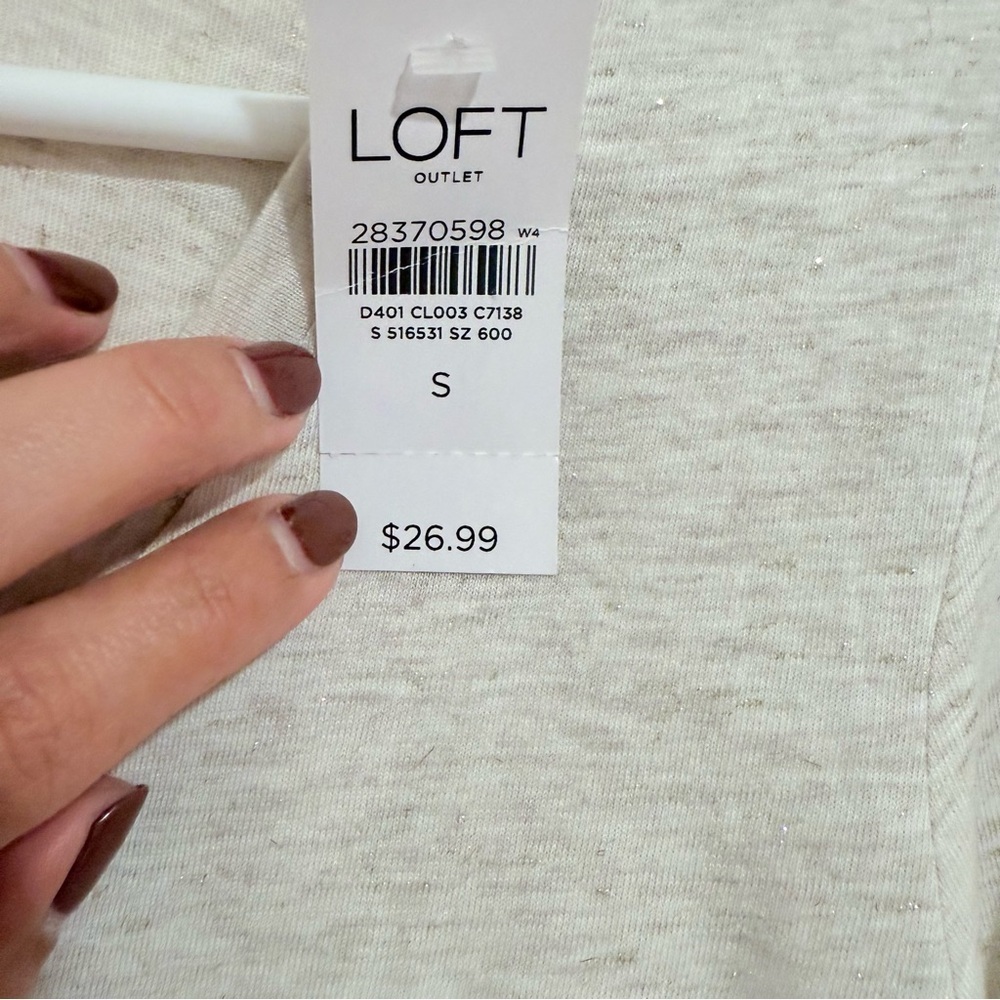 🎁Loft Outlet Women Golden Glittered Top in Cream and Heather Gray size Small - Picture 5 of 7